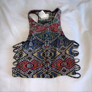 ROXY Patterned Bathing Suit Top w/ Side Cuts